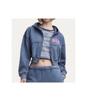 Gap x MadHappy Full Zip Cropped Mad Hoodie Size Large Blue MSRP 108